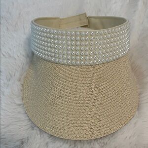 Chic Pearl-Studded Tan Visor